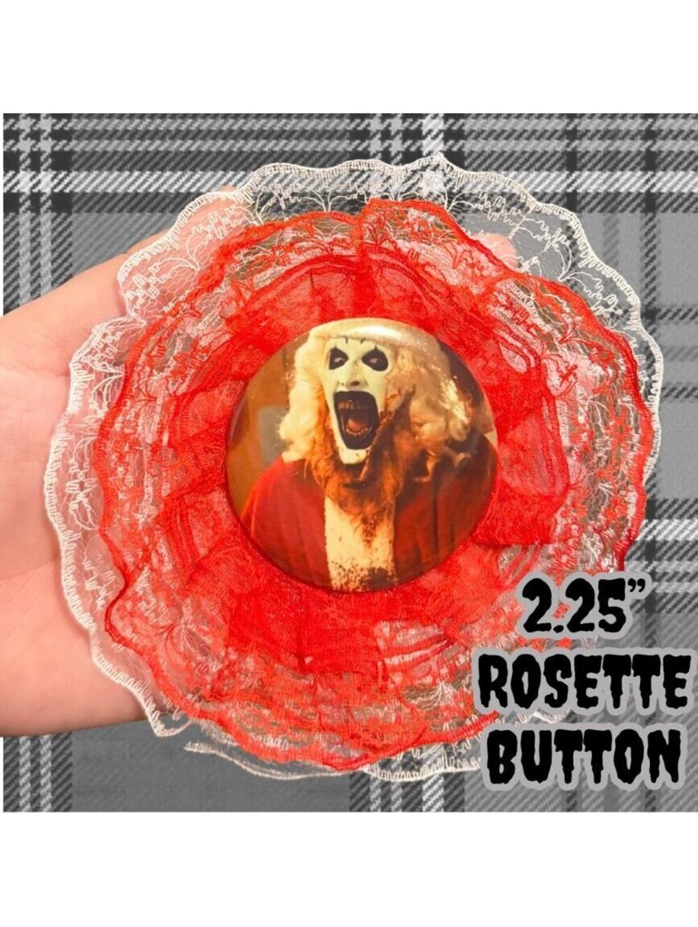 Terrifier Art the Clown Christmas 2.25” Rosette Button